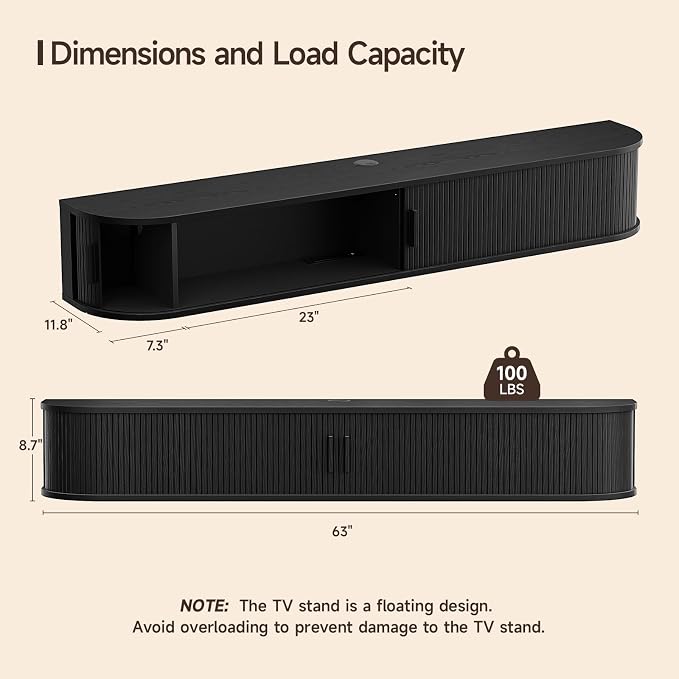63" Floating TV Stand with Power Outlet - Image 2
