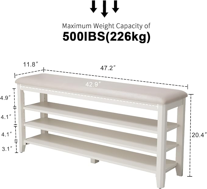 AQIMUELE Shoe Bench with Leather Cushion, 3 Tiers Shoe Storage Bench Height - Image 2