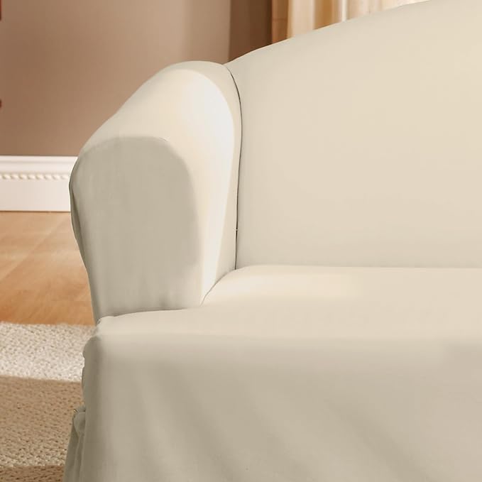 SureFit Home Décor Cotton Duck Solid T-Cushion Loveseat One Piece Slipcover - Image 7