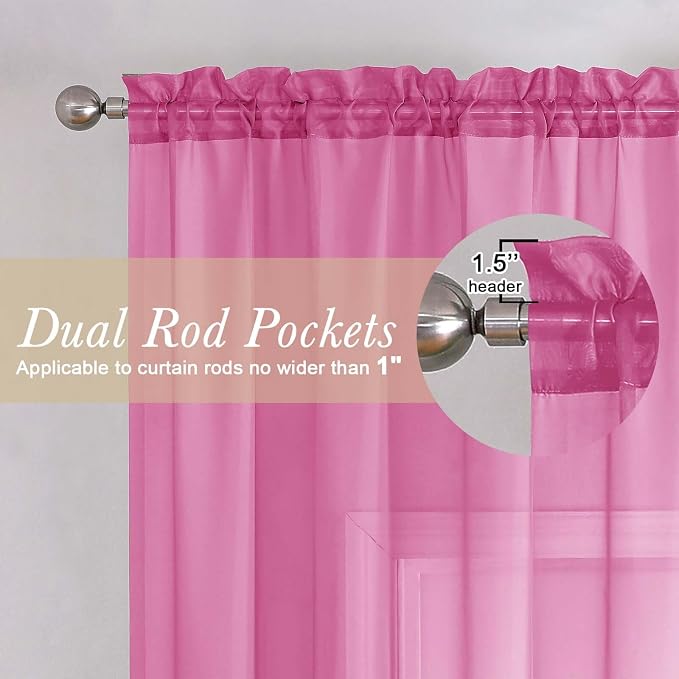 Lecloud Hot Pink Sheer Curtains 63 Inch Length 2 Pcs, Solid Voile Long Light - Image 5
