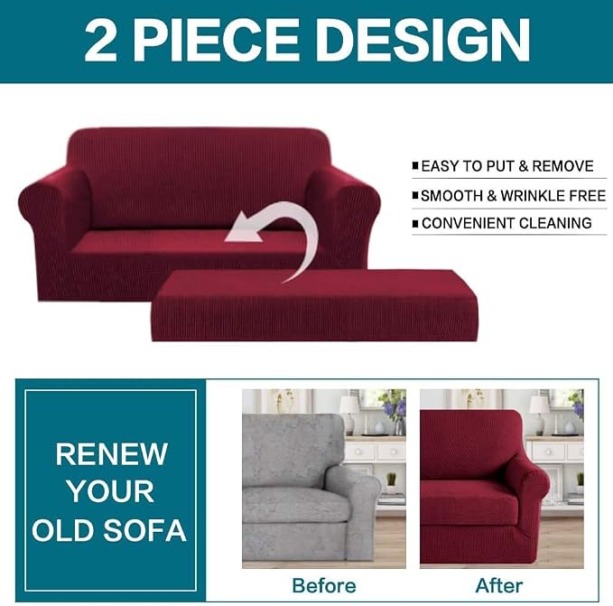 Turquoize Stretch Sofa Slipcover 2 Pieces Sofa Cover Couch Cover - Image 4