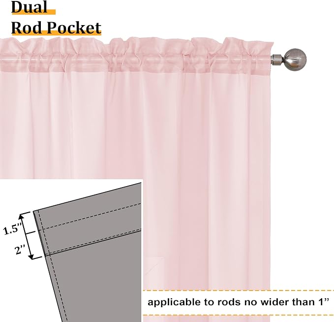 Aiyufeng Blush Pink Sheer Curtains 84 Inches Long 2 Panels Set, Light Filtering - Image 3
