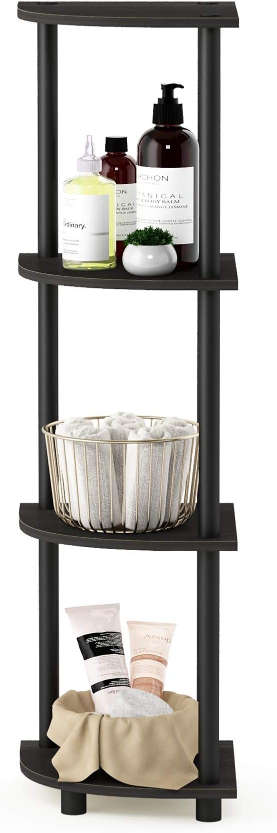 Furinno TURN-N-TUBE Corner Shelf, 4-Tier Corner Bookshelf, Display Storage - Image 4