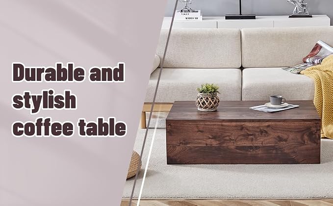 39.3'' Wood Coffee Table with Wood Grain, Rectangular Low Tables - Image 8