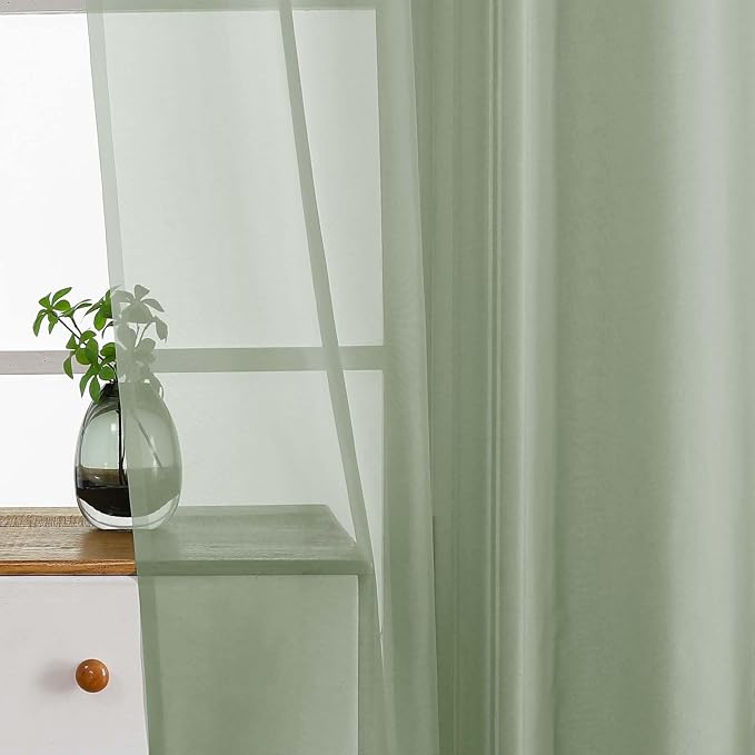 Sage Green Window Sheer Curtains 54 inch Length, Soft Airy Light Filtering - Image 5