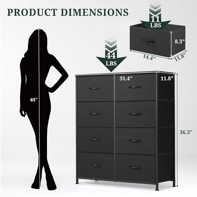 8-Drawer Dresser for Bedroom, Anti-Tip Tall Storage Organizer Chest of Drawers - Image 3