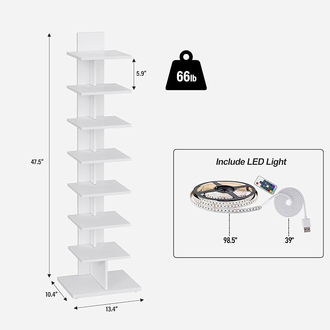 TUTOTAK Narrow Bookshelf, 8-Tier Bookcase - Image 2