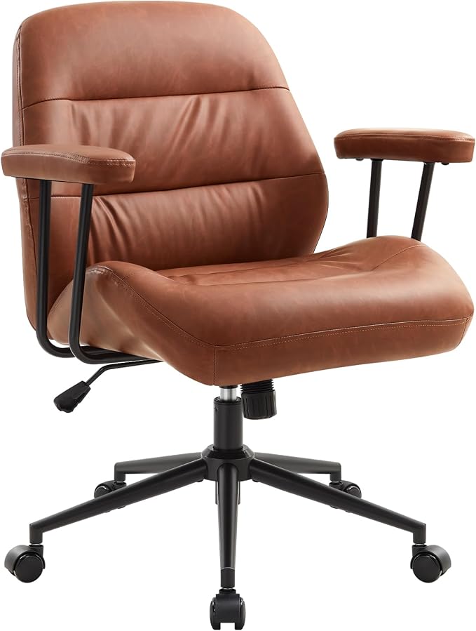 IWMH Leather Office Chair with Removable Armrests，Mid-Back Ergonomic Desk Chair by IWMH