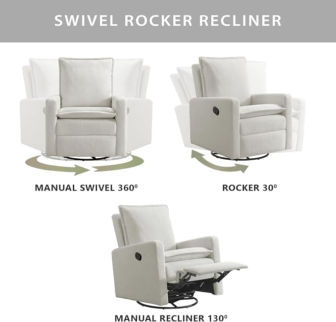 Oxford Baby Uptown Upholstered Glider Recliner Rocking Chair 360° Swivel - Image 4
