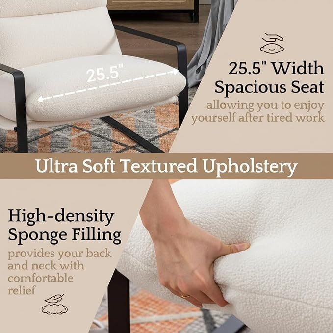 LukeAlon Modern Sherpa Accent Armchairs Set of 2, Upholstered Living Room Chairs - Image 7