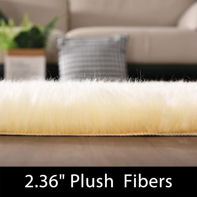 Latepis Yellow Rug for Bedroom Circle Faux Sheepskin Fur Round Rugs 5ft Furry - Image 3
