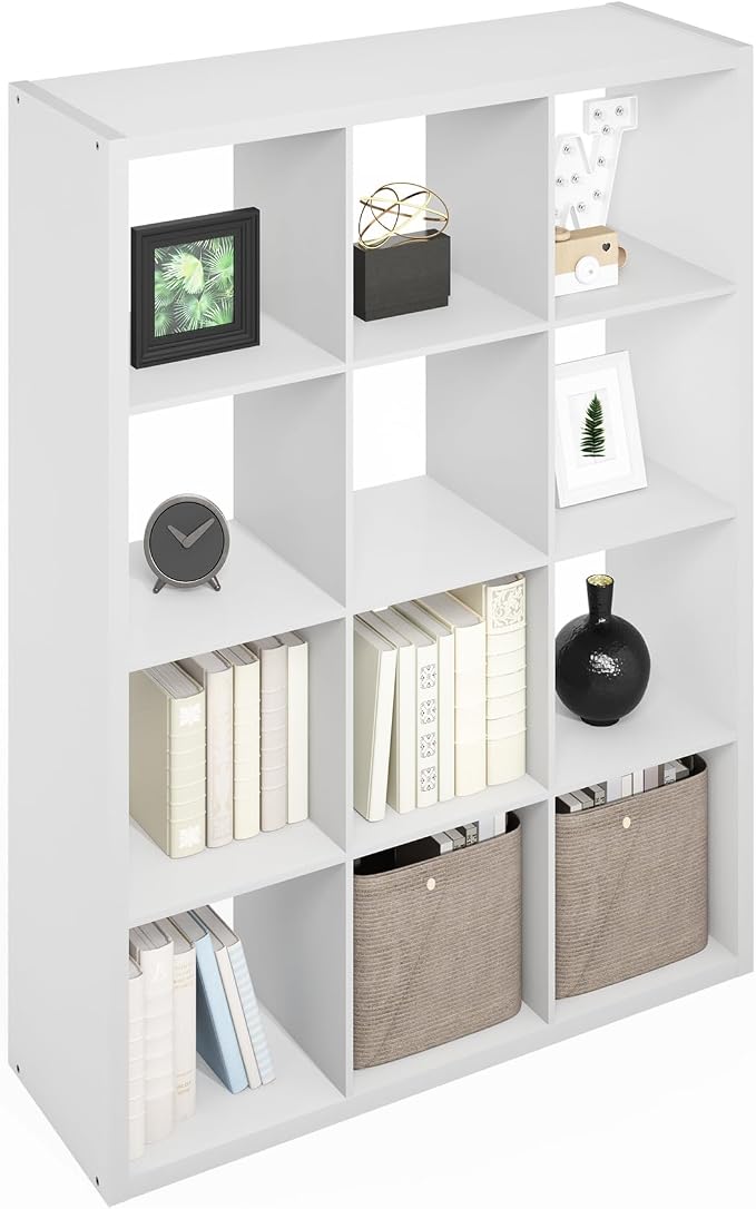 Furinno Simple Cube Storage Organizer, 12-Cube Display Shelf, Open Back by Furinno-FitsYourSpaceFitsYourBudget