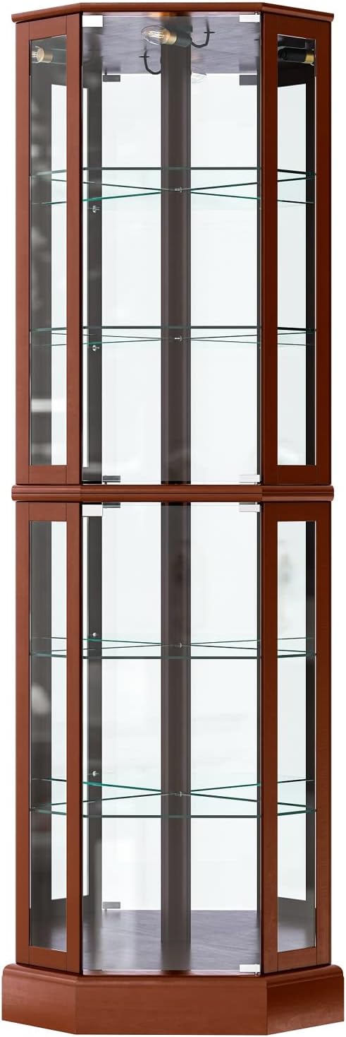 BELLEZE Lighted Corner Display Curio Cabinet, Bar and Liquor Storage Area - Image 6