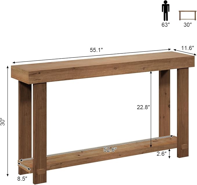 Solid Wood Console Table, 55.1" Long Farmhouse Entryway Tables Thickened - Image 2