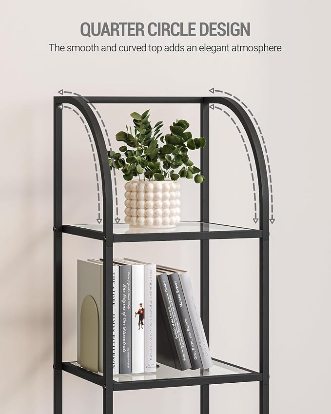 Hzuaneri Bookcase Bookshelf, Tempered Glass Arched Bookshelf - Image 5