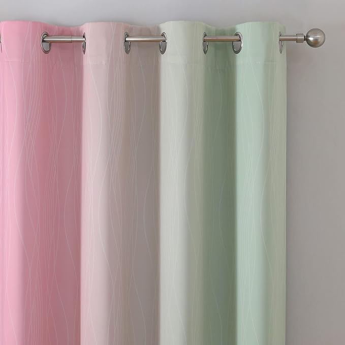 Estelar Textiler Ombre Sage Green and Pink Blackout Curtains - Image 4