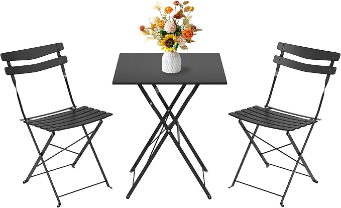 GarveeLife 3 Piece Patio Bistro Set, Folding Patio Bistro Table and Chairs Set by GarveeLife