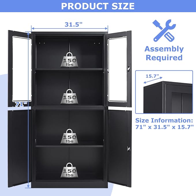 71”H Display Cabinet with Adjustable Shelves, 4 Door Display Cabinets with - Image 3