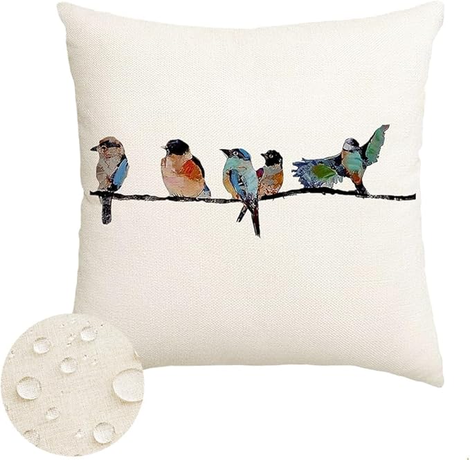 RABUSOFA Outdoor Pillow Covers 20x20 Inch, Outdoor Bird Lumbar Throw Pillow by RABUSOFA