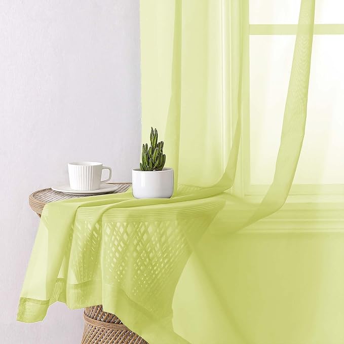 Lecloud Lemon Sheer Curtains 78 Inches Long 2 Panels, Solid Voile Dual Rod - Image 7