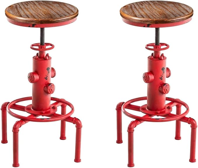 Topower Aged Antique Vintage Industrial Barstool Solid Wood Water Pipe Fire by Topower