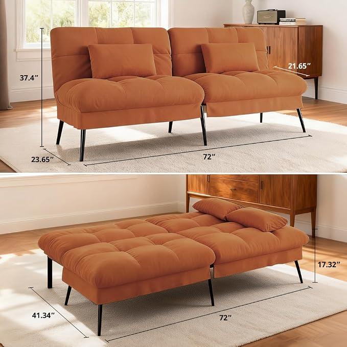 COMHOMA 72″ Futon Sofa Bed, Convertible Fabric Futons Couch - Image 5