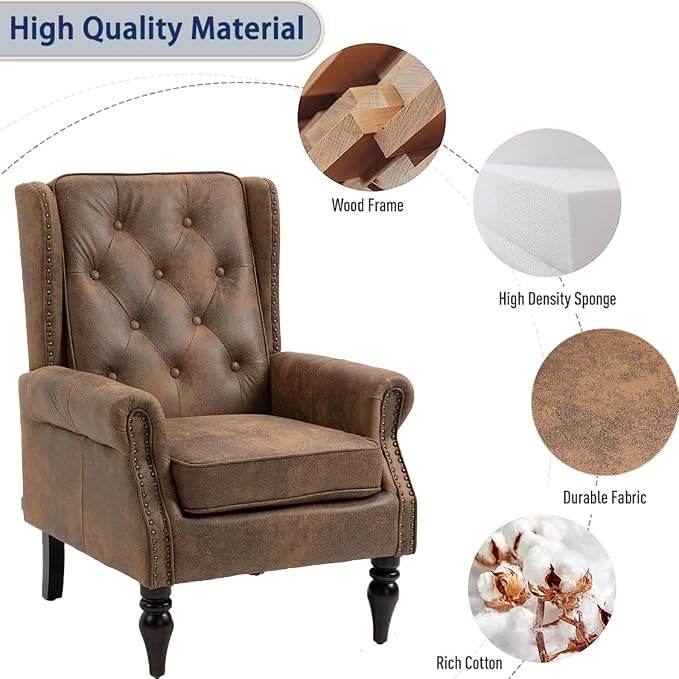 Mid-Century High Wingback Chair Set of 2, Microsuede Accent Chair Armchair - Image 5