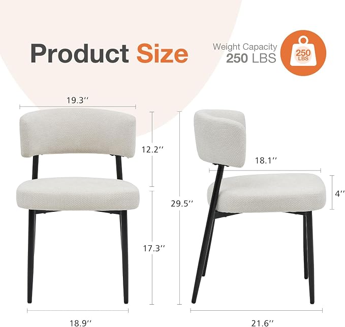 Sweetcrispy Dining Chairs Set of 4, Boucle Fabric Modern Mid Century Round - Image 2