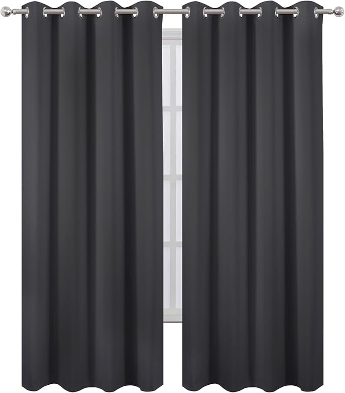 LEMOMO Blackout Curtains 52 x 84 inches Long Dark Grey Curtains Set of 2 Panels - Image 2