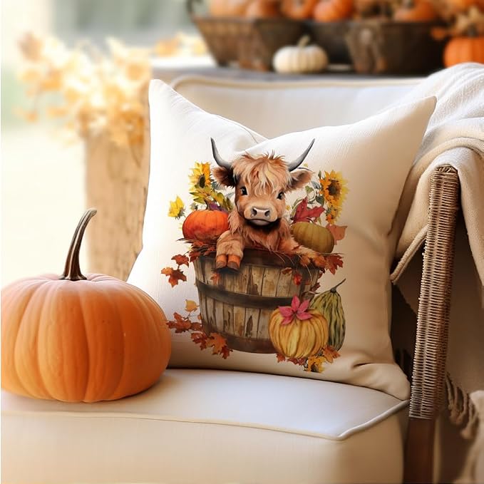 RABUSOFA Fall Decor Pillow Covers 18x18 Inch Highland Cow Autumn Decorations - Image 4