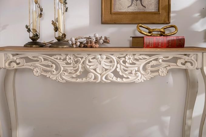 43.31” Vintage Antique Console Table, Weathered Wash Vintage French Country - Image 8