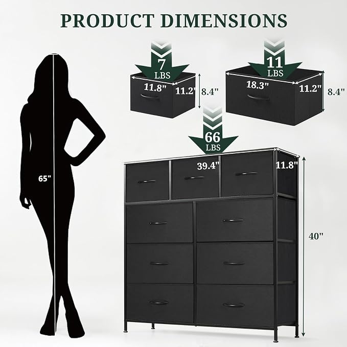 9-Drawer Dresser for Bedroom, Anti-Tip Tall Storage Organizer Chest of Drawers - Image 3