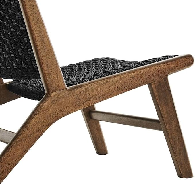 Modway Saoirse Woven Rope Wood Accent Lounge Chair in Walnut Black - Image 7