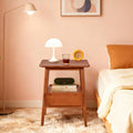 Fluted Nightstand with Drawer – Tall Solid Bamboo Bedside Table with Open Shelf by Unknown