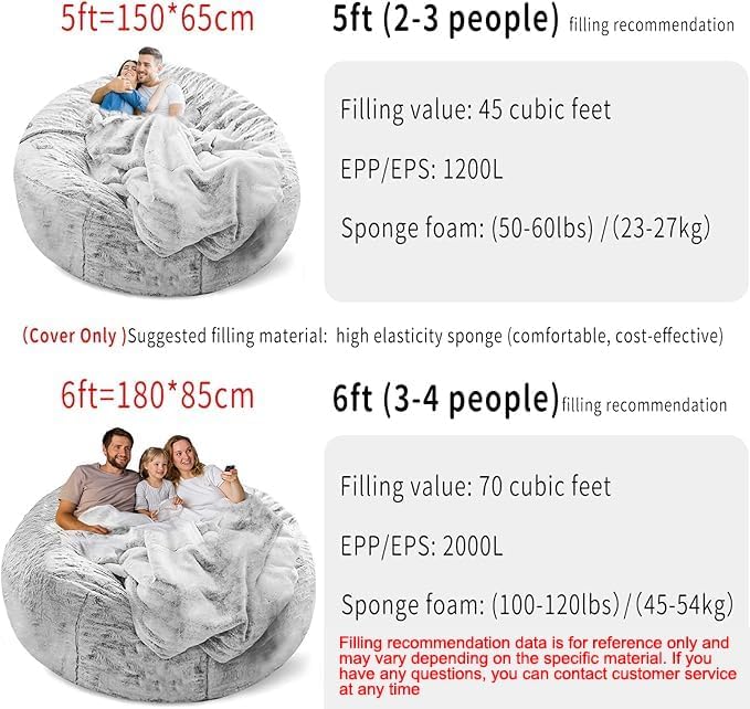 YudouTech (No Filler Bean Bag Chair Cover Without Filler, Big Round Soft Fluffy - Image 4