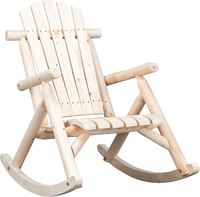 Outvita Wooden Rocking Chair, Fir Log Adirondack Rocker, Outdoor Wood Accent by Outvita