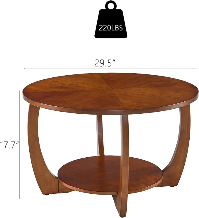 Round Solid Wood Coffee & End Table Set, 2-Piece Solid Wood Living Room Table - Image 3