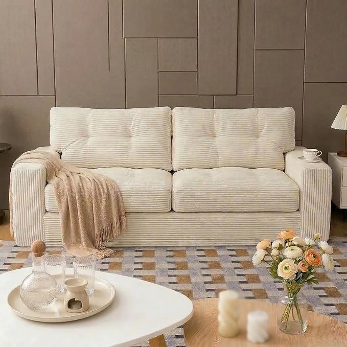 69" Corduroy Loveseat Sofa in a Box, High-Density Foam Couch, No Assembly by Unknown