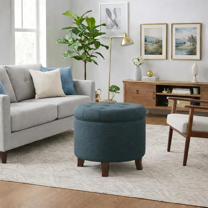HomePop by Kinfine Fabric Upholstered Round Storage Ottoman - Image 2