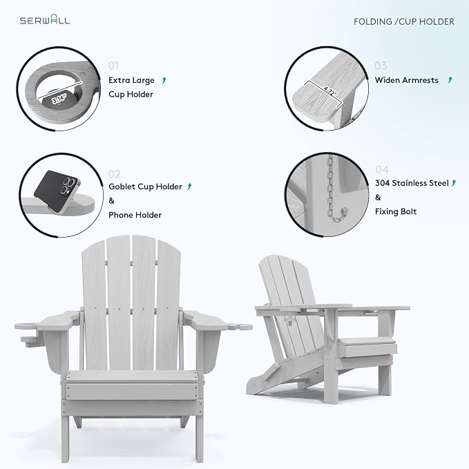 SERWALL Adirondack Chair with Cup Holders - Image 5