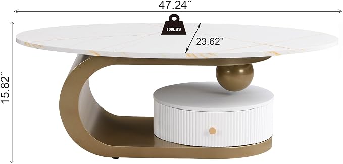 Modern Oval Coffee Table Set of 2, Faux Marble Coffee Table and Round End Table - Image 2