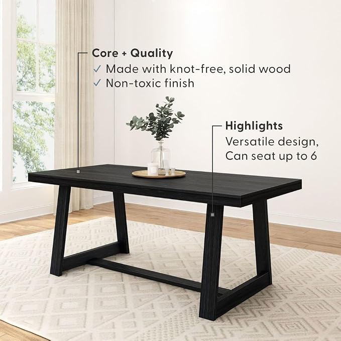 Plank+Beam 72 Inch Farmhouse Dining Table, Solid Wood Rustic Kitchen Table - Image 4
