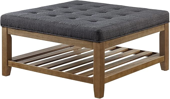 24KF Large Square Upholstered Tufted Linen Ottoman Coffee Table, Large Footrest - Image 4