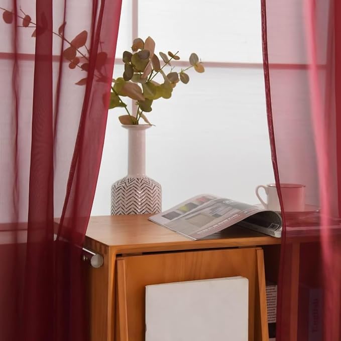 SpaceDresser Burgundy Sheer Curtains 4 Panels Rod Pocket Semi-Sheer Curtain 72 - Image 4