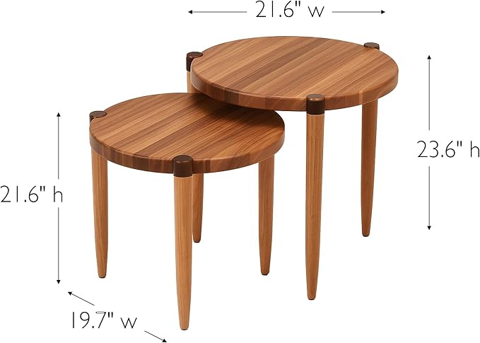 Leick Home Redonda Bay Side Tables 2 Pack, Natural Jequitiba, Small Table 21.6 - Image 3