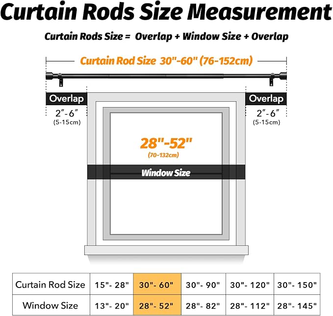 GEEBOBO Black Curtain Rods for Windows 28 to 48 Inch, 1 Inch Adjustable Heavy - Image 5