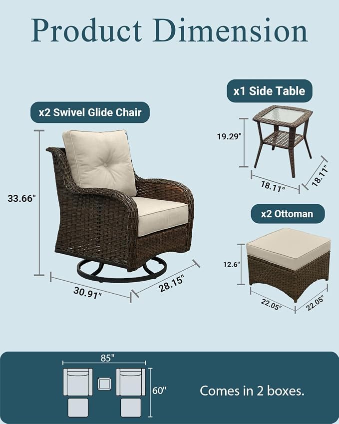 Patio Furniture Set, High Back Swivel Rocker Chairs, Weather Resistant Olefin - Image 6