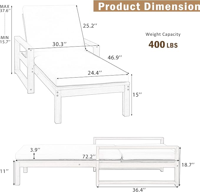 Outdoor Chaise Lounge Chair Set of 3, Patio Chaise Lounge Recliner - Image 2