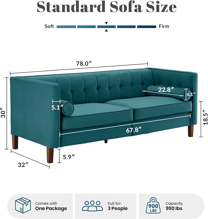 Dreamsir 78'' W Velvet Sofa, Mid-Century Love Seats Sofa Furniture - Image 2