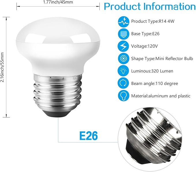 Haian Support China Cabinet Light Bulbs, 4W Short Light Bulbs, R14 E26 Curio - Image 4